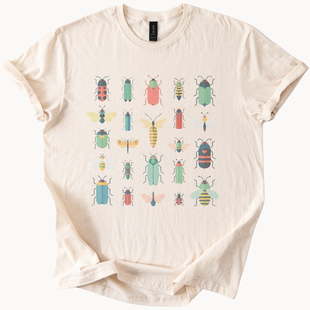 Insects Geometric Grid Graphic Tee Playful Nature Illustration